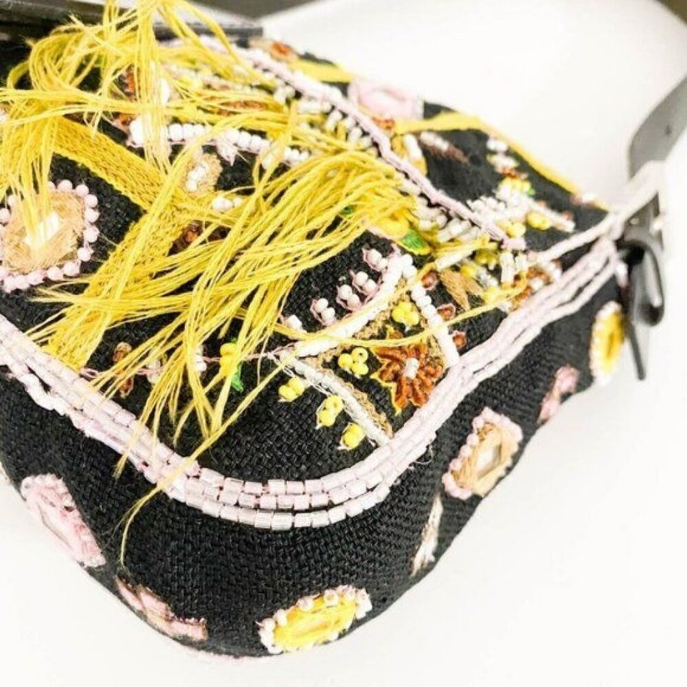 Authentic FENDI Mamma Baguette Beaded Fringe Mirror Shoulder Bag Bucket Hand Bag - Picture 10 of 16